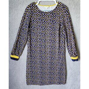 Boden Women's Long Sleeve Midi Dress Blue/Yellow Star Print Soft Jersey Size 8R